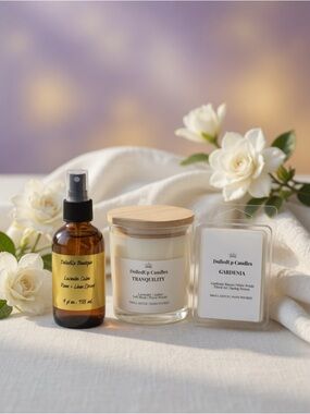 Lavender Gardenia Whisper Sanctuary Set - 9oz Candle, Room Spray, Wax Melts